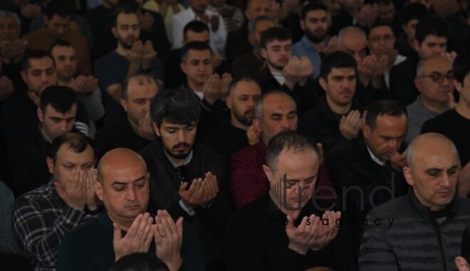 Festive prayer performed at Teze Pir mosque  Azerbaijan Baku april  10 2024
